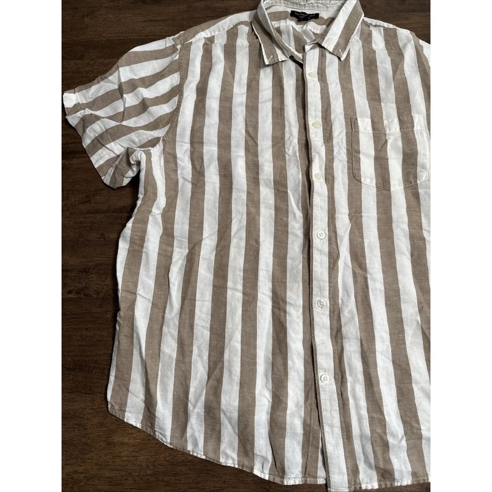 Banana Republic Mens Brown Striped Linen Blend Button Up Shirt Short Sleeve XXL